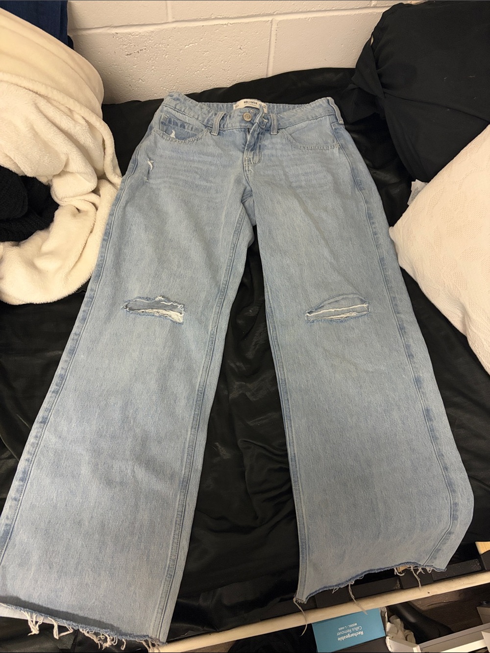 Hollister Light Blue Distressed Wide Leg Jeans